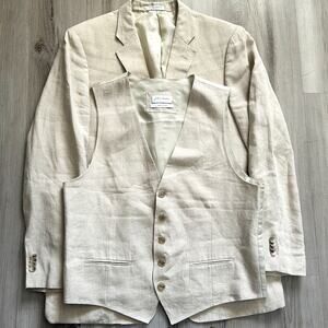 John W Nordstrom 100% Linen Ivory White Blazer & Vest 2 Piece Set Woven in Italy